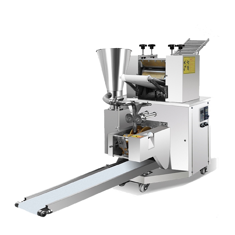 Jiaxuan JX-200 dumpling machine with dough sheeting section, filling hopper and discharge conveyor